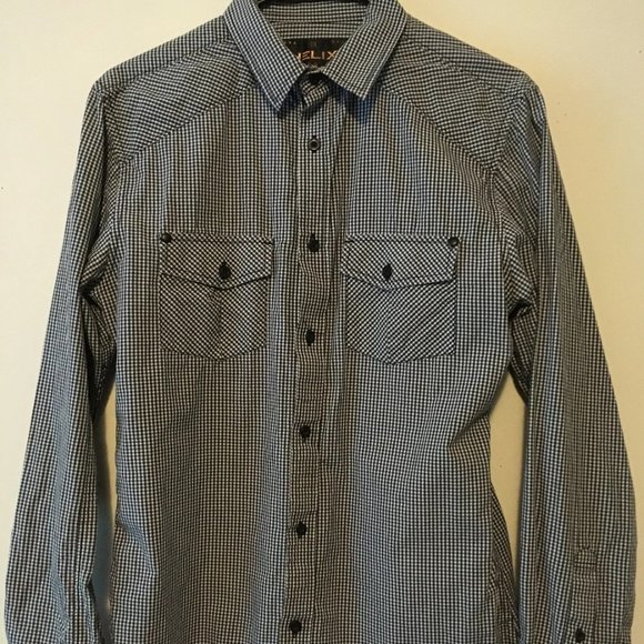 Mens Helix Shirt Western Plaid Size Small Country Button Down Black White Check - Picture 1 of 8